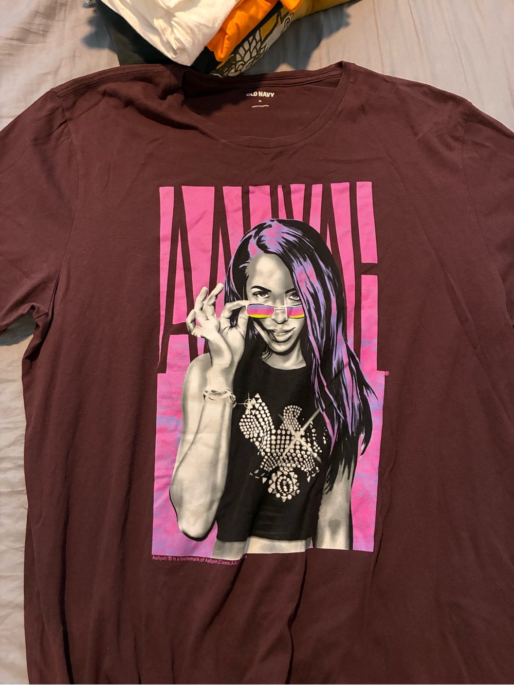 Old Navy Women's Long-Sleeve Graphic Tee - Plum with Pink Accents